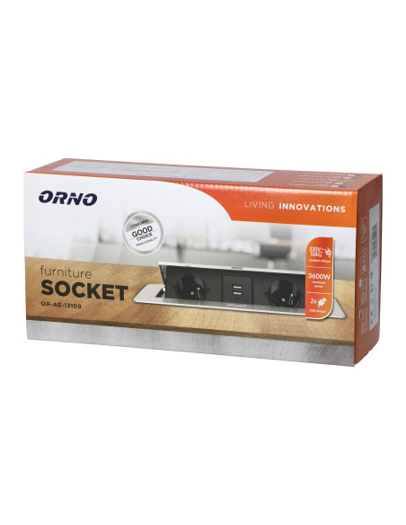 Gniazda meblowe wpuszczane w blat z płaskim frezowanym rantem i ładowarką USB, 2x2P+Z, 2xUSB, złote