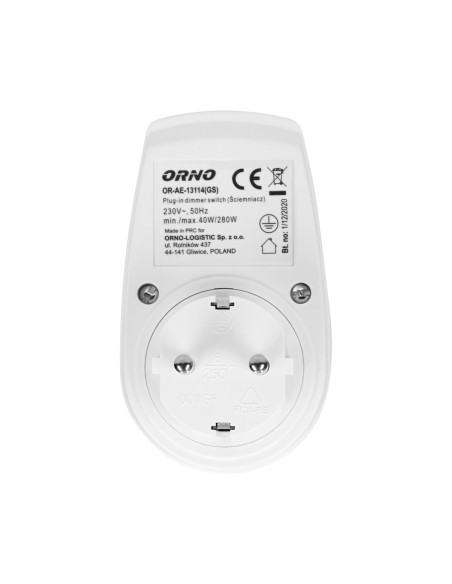 Ściemniacz z dodatkowym gniazdem sieciowym 2P+Z (Schuko), max.280W