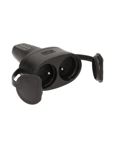 Bryzgoszczelne, podwójne gniazdo gumowe 2P+Z, IP44