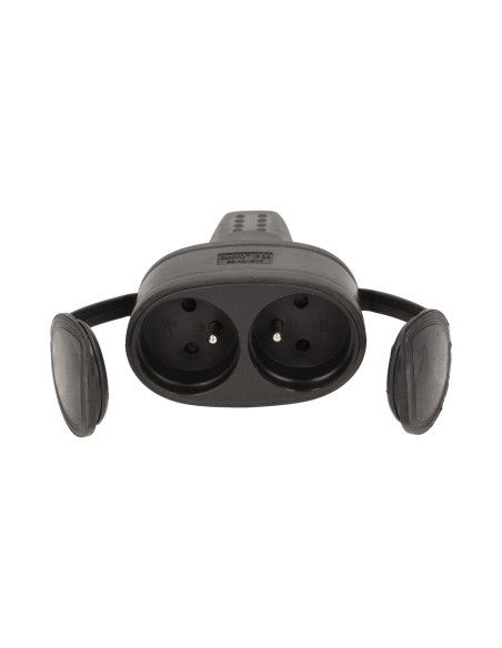 Bryzgoszczelne, podwójne gniazdo gumowe 2P+Z, IP44