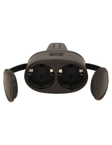 Bryzgoszczelne, podwójne gniazdo gumowe 2P+Z, IP44, wersja schuko