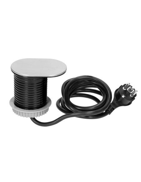  Gniazdo meblowe Ø6cm, wpuszczane w blat z przesuwną pokrywką, ładowarką USB i przewodem 1,9m, 1x2P+Z, 1xUSB (2,4A),...