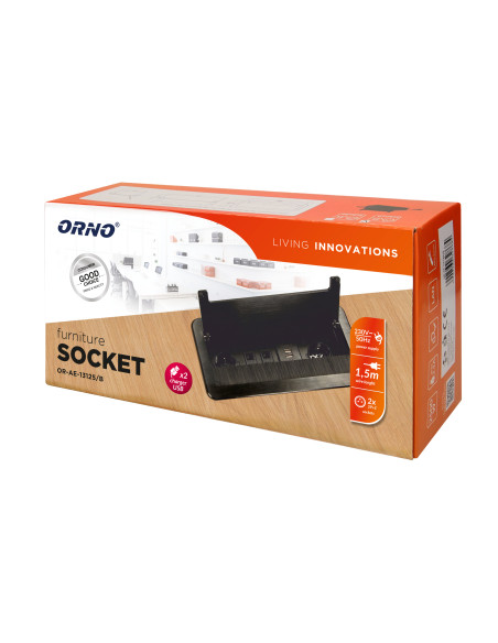  Gniazdo meblowe wpuszczane w blat z płaskim frezowanym rantem, szczotką przeciwkurzową, ładowarką USB i przewodem...