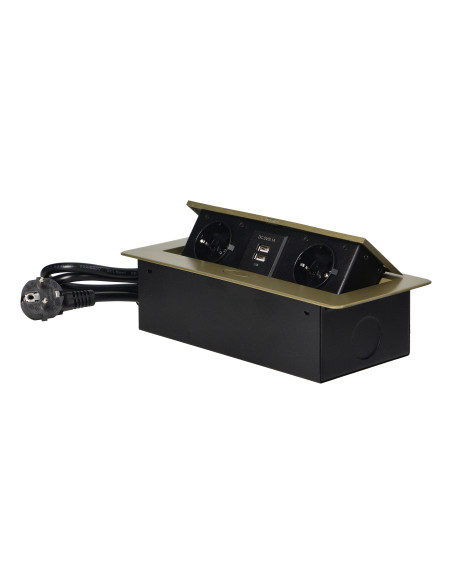  Gniazda meblowe wpuszczane w blat z płaskim frezowanym rantem, ładowarką USB i przewodem 1,5m, 2x2P+Z (Schuko),...