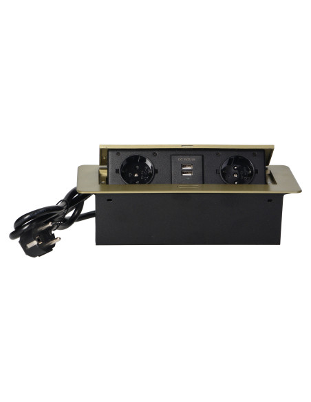  Gniazda meblowe wpuszczane w blat z płaskim frezowanym rantem, ładowarką USB i przewodem 1,5m, 2x2P+Z (Schuko),...