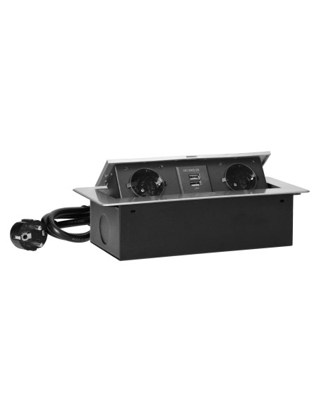  Gniazda meblowe wpuszczane w blat z płaskim frezowanym rantem, ładowarką USB i przewodem 1,5m, 2x2P+Z (Schuko),...
