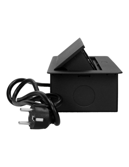 Gniazdo meblowe wpuszczane w blat z płaskim frezowanym rantem, ładowarką USB i przewodem 3m, 2x2P+Z, 2xUSB, czarne