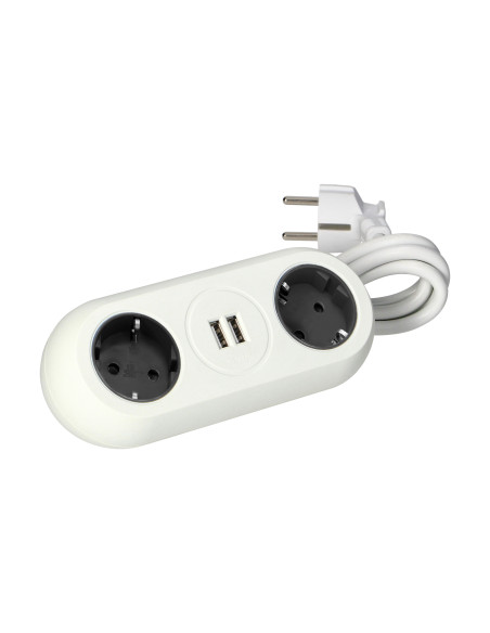  Gniazdo meblowe z uchwytem montażowym, ładowarką USB, 2 gniazda 2P+Z (Schuko), 2xUSB, przewód 3x1,5mm² - 1,4m,...
