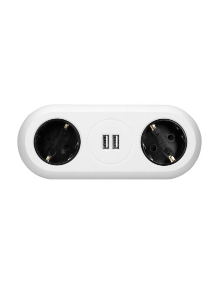 Gniazdo meblowe z uchwytem montażowym, ładowarką USB, 2 gniazda 2P+Z (Schuko), 2xUSB, przewód 3x1,5mm² - 1,4m,...