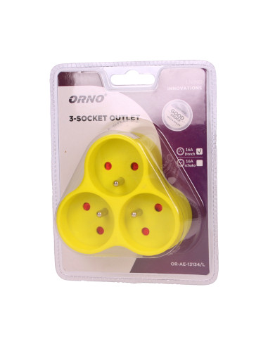 Rozgałęźnik 3x2P+Z, żółty