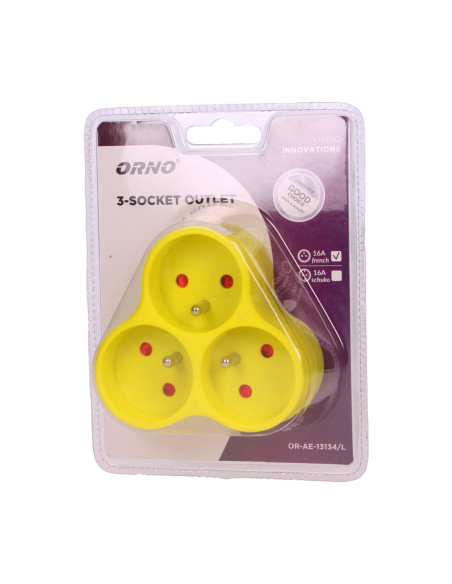 Rozgałęźnik 3x2P+Z, żółty