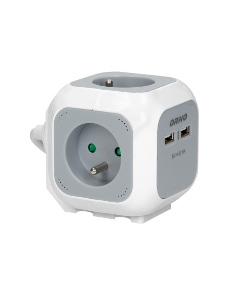 Przedłużacz 4 krotny 2P+Z, ładowarka 2xUSB, 1,4m H05VV-F 3x1mm², szaro-biały