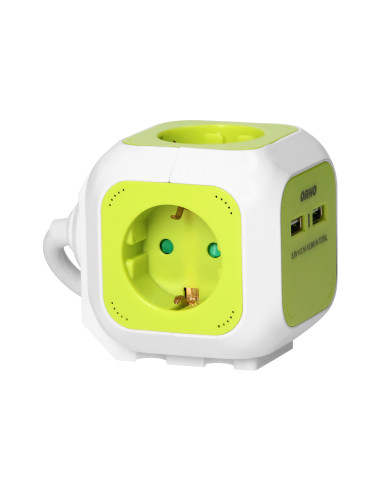 Przedłużacz 4-krotny(Schuko) z ładowarką 2xUSB 1,4m limonkowy