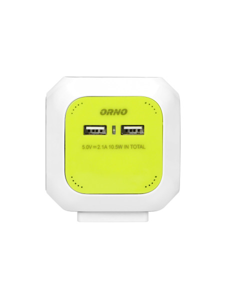 Przedłużacz 4-krotny(Schuko) z ładowarką 2xUSB 1,4m limonkowy