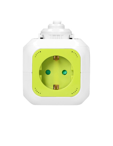 Przedłużacz 4-krotny(Schuko) z ładowarką 2xUSB 1,4m limonkowy