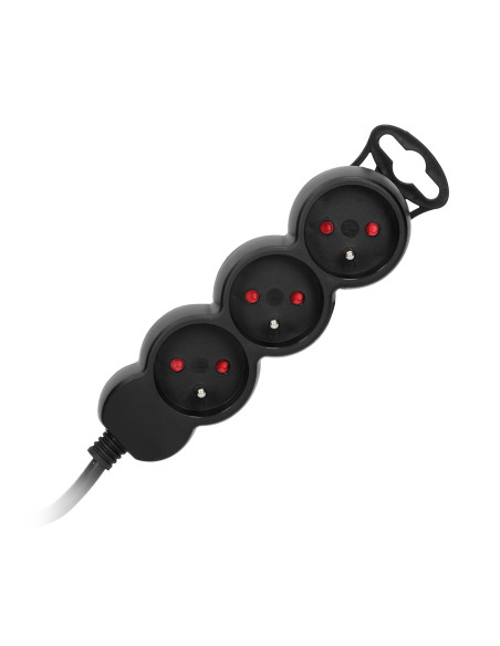 Przedłużacz 3-krotny 2P+Z, 1,5m H05VV-F 3x1,0mm², Imax 10A, płaska wtyczka, czarny