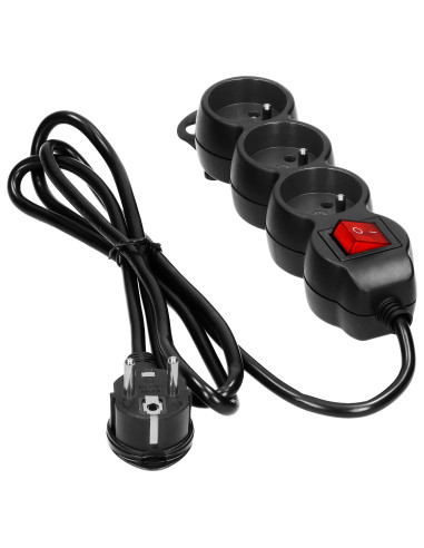 Przedłużacz 3-krotny 2P+Z z wyłącznikiem, 1,5m...