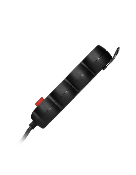 Przedłużacz 3-krotny 2P+Z z wyłącznikiem, 1,5m H05VV-F 3x1,0mm², Imax 10A, płaska wtyczka, czarny