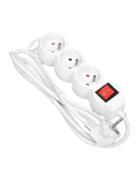 Przedłużacz 3-krotny 2P+Z, z wyłącznikiem, 5m H05VV-F 3x1,0mm², Imax 10A, biały