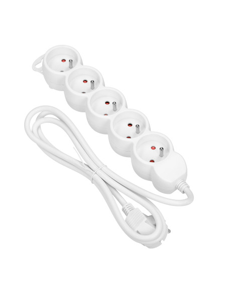 Przedłużacz 5-krotny 2P+Z, 3m H05VV-F 3x1,0mm², Imax 10A, biały