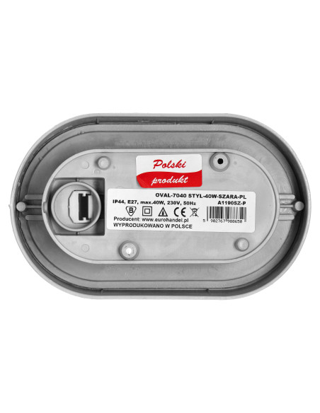  OVAL 7040 STYL, oprawa oświetleniowa, 40W, E27, IP44, IK10, klosz poliwęglan przeźroczysty, podstawa polipropylen,...
