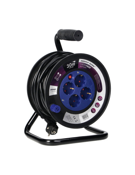  Przedłużacz bębnowy, 4 gniazda 2P+Z (Schuko), kabel PVC H05VV-F 3x1.0mm², długość - 30m, termik, przesłony...