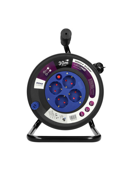  Przedłużacz bębnowy, 4 gniazda 2P+Z (schuko), kabel PVC H05VV-F 3x1.5mm², długość - 30m, termik, przesłony...