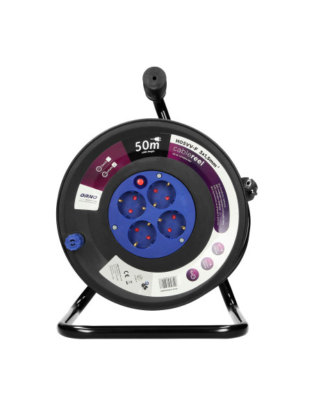  Przedłużacz bębnowy, 4 gniazda 2P+Z (schuko), kabel PVC H05VV-F 3x1.5mm², długość - 50m, termik, przesłony...