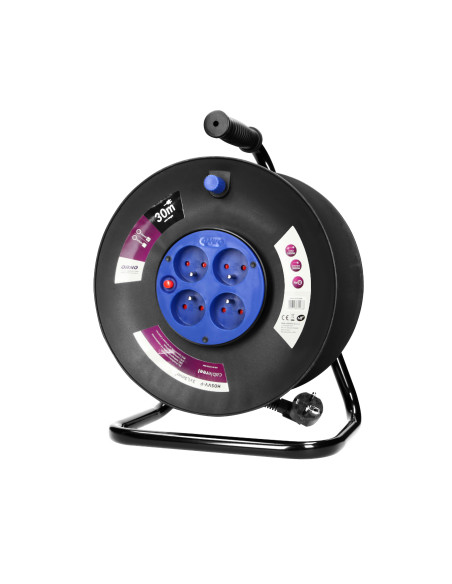  Przedłużacz bębnowy, 4 gniazda 2P+Z, kabel PVC H05VV-F 3x1,5mm², długość 30m, termik, przesłony torów...