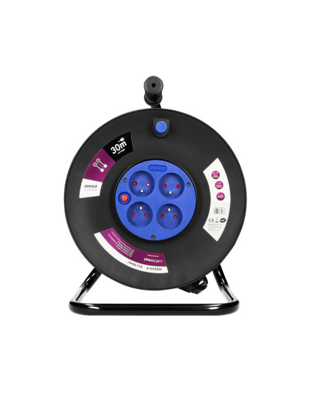  Przedłużacz bębnowy, 4 gniazda 2P+Z, kabel PVC H05VV-F 3x1,5mm², długość 30m, termik, przesłony torów...