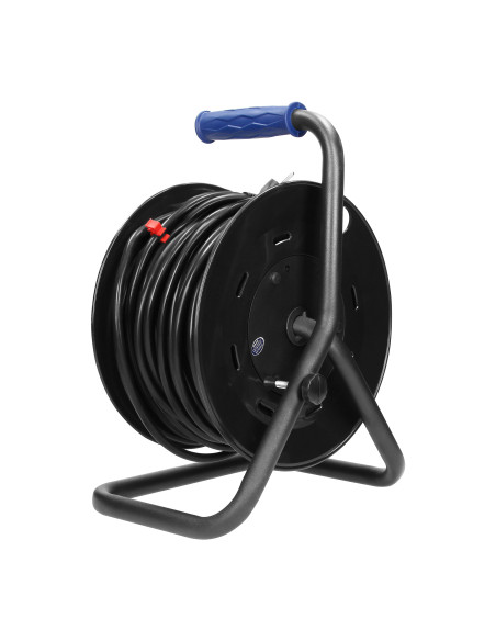  Przedłużacz bębnowy, 4 gniazda 2P+Z, kabel PVC H05VV-F 3x1,5mm², długość 25m, stałe gniazda, termik, przesłony...