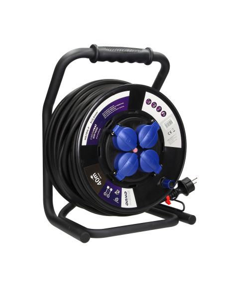  Przedłużacz bębnowy profesjonalny IP44, 4 gniazda 2P+Z (Schuko), kabel gumowy olejoodporny, H07RN-F 3x2,5mm²,...