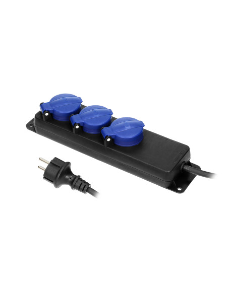 Przedłużacz warsztatowy bryzgoszczelny IP44, 3 gniazda 2P+Z IP44, przewód gumowy, H05RR-F 3x1,5mm², długość 5m