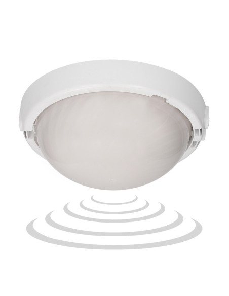  8080T/MAT-TRIO/MS/PL, oprawa oświetleniowa z mikrofalowym czujnikiem ruchu, 75W, E27, IP44, IK10, poliwęglan mleczny,...