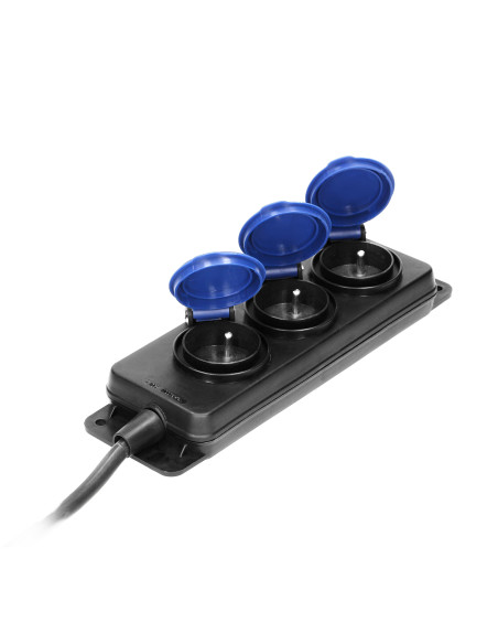 Przedłużacz warsztatowy bryzgoszczelny IP44, 3 gniazda 2P+Z IP44, przewód gumowy, H05RR-F 3x1,5mm², długość 5m