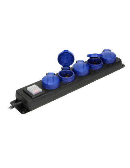  Przedłużacz warsztatowy bryzgoszczelny z wyłącznikiem, 5 gniazd 2P+Z (schuko), IP44, przewód gumowy, H05RR-F...