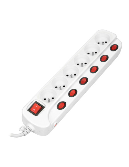  Listwa zasilająca "Multiswitch", 6 gniazd 2P+Z, kabel 3x1,0mm², długość 1,5m, z wyłącznikami podświetlanymi:...