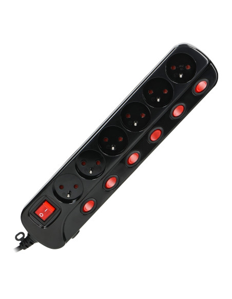  Listwa zasilająca "Multiswitch", 6 gniazd 2P+Z, kabel 3x1,0mm², długość 1,5m. Wyłącznik termiczny. 10A/230 VAC,...