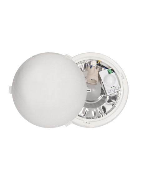 7070T/MAT-ALFA/MS/PL, oprawa oświetleniowa z mikrofalowym czujnikiem ruchu, 75W, E27, IP44, IK10, poliwęglan mleczny