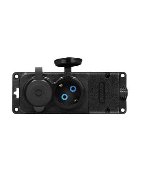  Rozgałęźnik bryzgoszczelny i odporny na uderzenia, IP44, 2 gniazda 2P+Z, 16A, 230V AC, gumowy, uniepalniony, wersja...