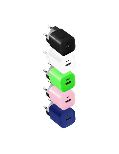 Ładowarka sieciowa eXc CUBE, 2xUSB (typ A+C), 33W, szybkie ładowanie, kolor mix