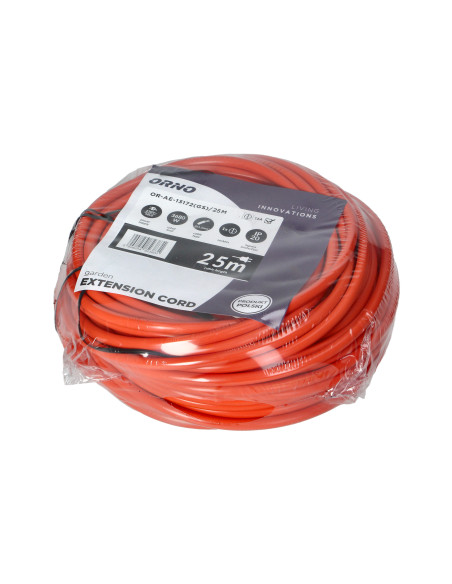 Przedłużacz ogrodowy pomarańczowy zalewany, 1x2P+Z (Schuko) 25m, H05VV-F 3x1,5mm2, 230VAC/16A , PRODUKT POLSKI