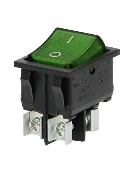 Łącznik kołyskowy podświetlany, przycisk zielony, czarna obudowa