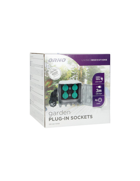  Gniazdo ogrodowe KAMIEŃ, 4x2P+Z, kabel gumowy H07RN-F 3x1,5mm², 3m, 2 tryby pracy: automatyczny (max.1100W)/ręczny...