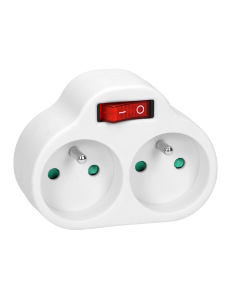 Rozgałęźnik 2x2P+Z z włącznikiem, biały