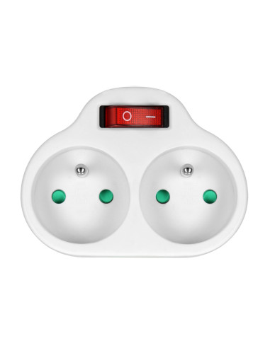 Rozgałęźnik 2x2P+Z z włącznikiem, biały