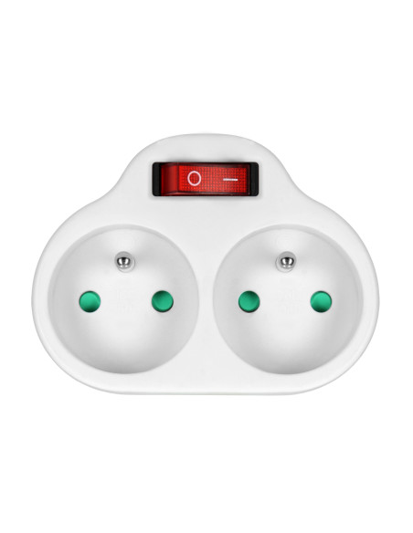 Rozgałęźnik 2x2P+Z z włącznikiem, biały