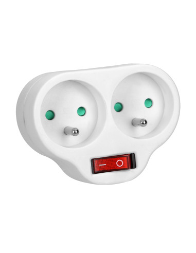 Rozgałęźnik 2x2P+Z z włącznikiem, biały