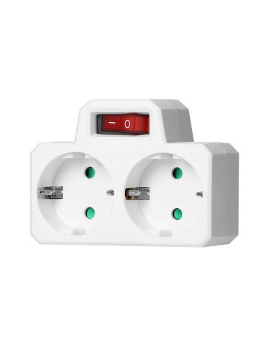 Rozgałęźnik 2x2P+Z (Schuko) z włącznikiem, biały