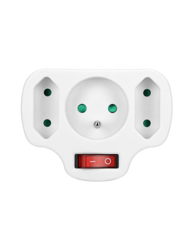 Rozgałęźnik 1x2P+Z, 2x2P/II z włącznikiem, biały